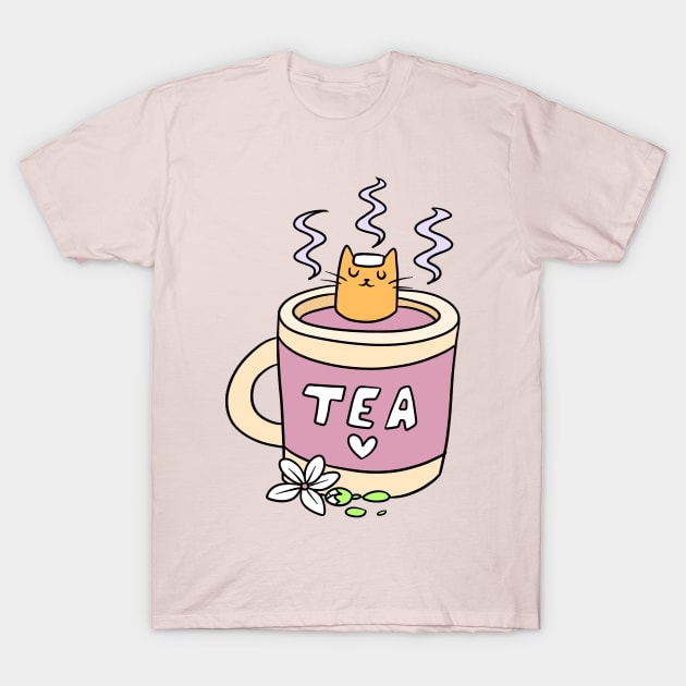 Relaxing Tea Cat T-Shirt by saradaboru